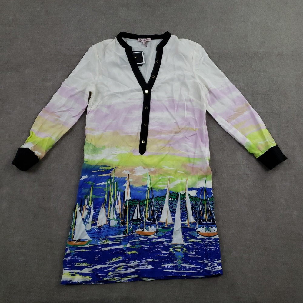 Juicy Couture Dress Womens 0 Multicolor Marina Print Silk Nautical Sailboat
